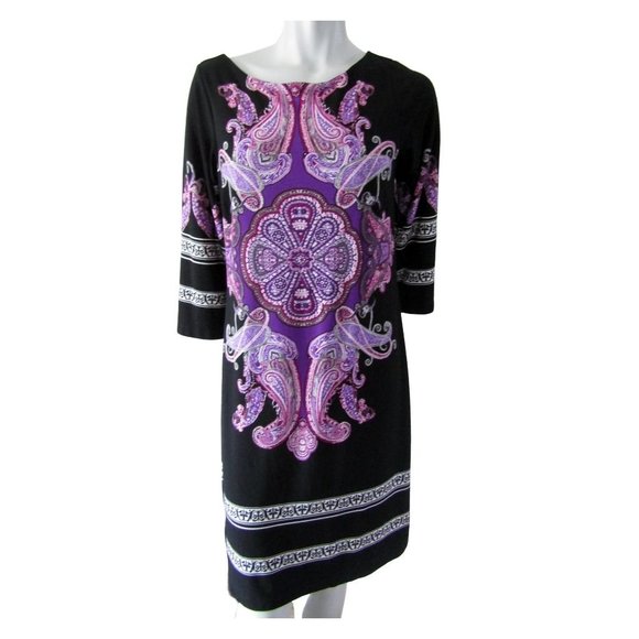 Intermission Black and Purple 3/4 Sleeve Dress 12